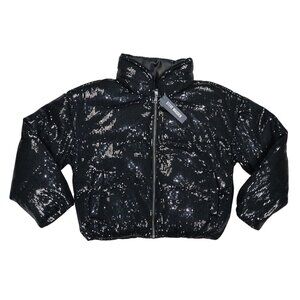 Steve Madden Stratton Sequined Puffer Style Full Zip Women's Coat M NWT Black